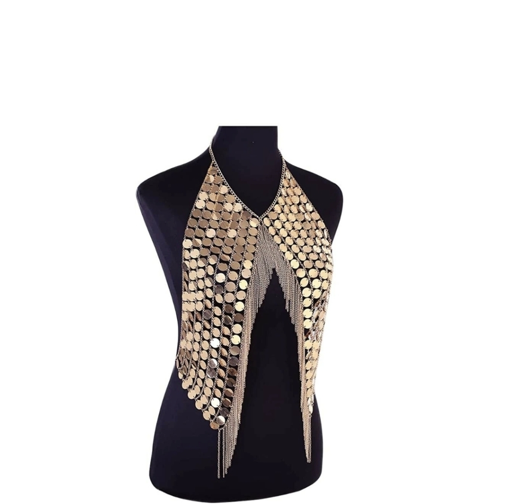 SOLD Halter Top Body Necklace Gold Tone